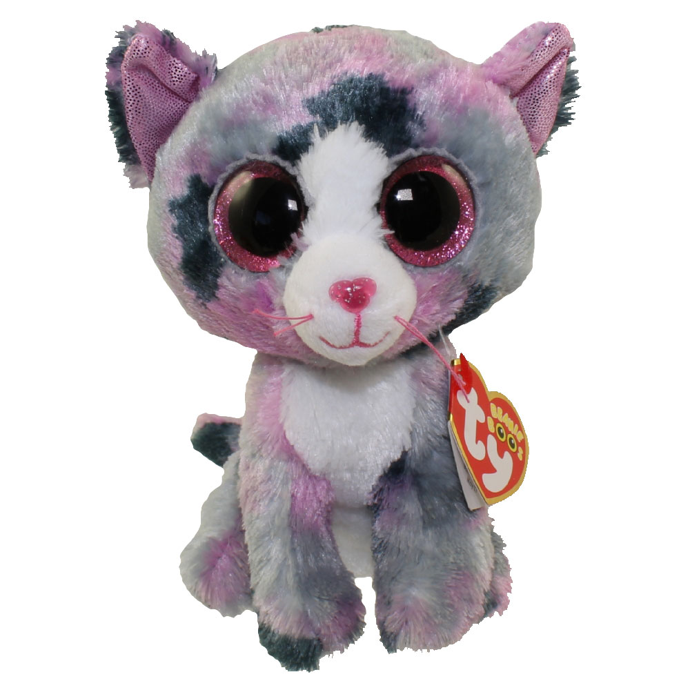 TY Beanie Boos - LINDI the Grey & Purple Cat (Glitter Eyes) (Regular Size - 6 inch)
