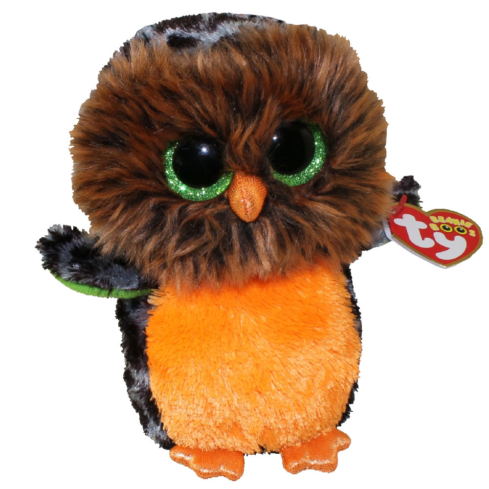 TY Beanie Boos - MIDNIGHT the Orange & Green Owl (Glitter Eyes)(Regular - 6 inch)