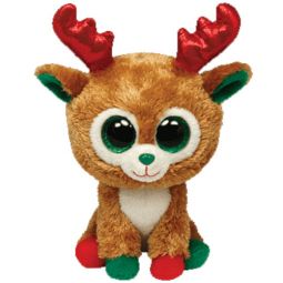 TY Beanie Boos - ALPINE the Reindeer (Glitter Eyes) (Red & Green Feet - 2013 Version) (Medium 9 Inch