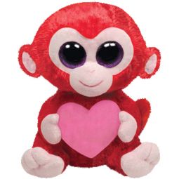 TY Beanie Boos - CHARMING the Red Monkey with Heart (Glitter Eyes) (Medium Size - 9 inch)