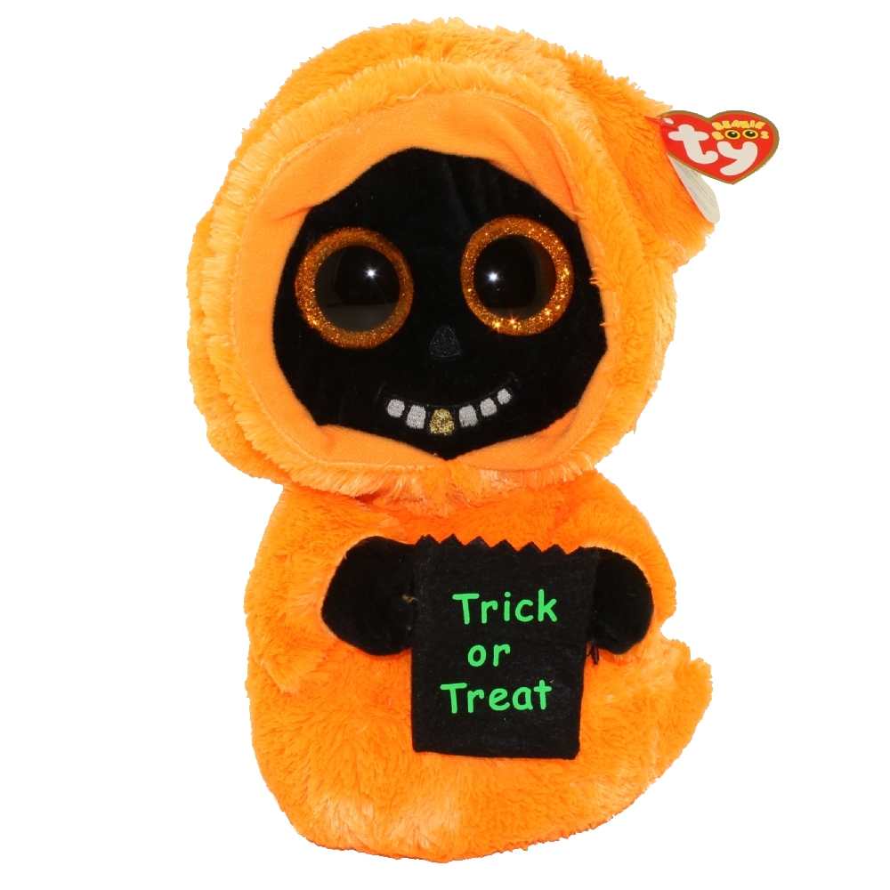 Set of 2 TY Beanie Boos Halloween 6" SKELTON & GRINNER Orange Ghoul Plush MWMTs 