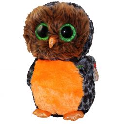 TY Beanie Boos - MIDNIGHT the Orange & Green Owl (Glitter Eyes) (Medium- 9 inch)