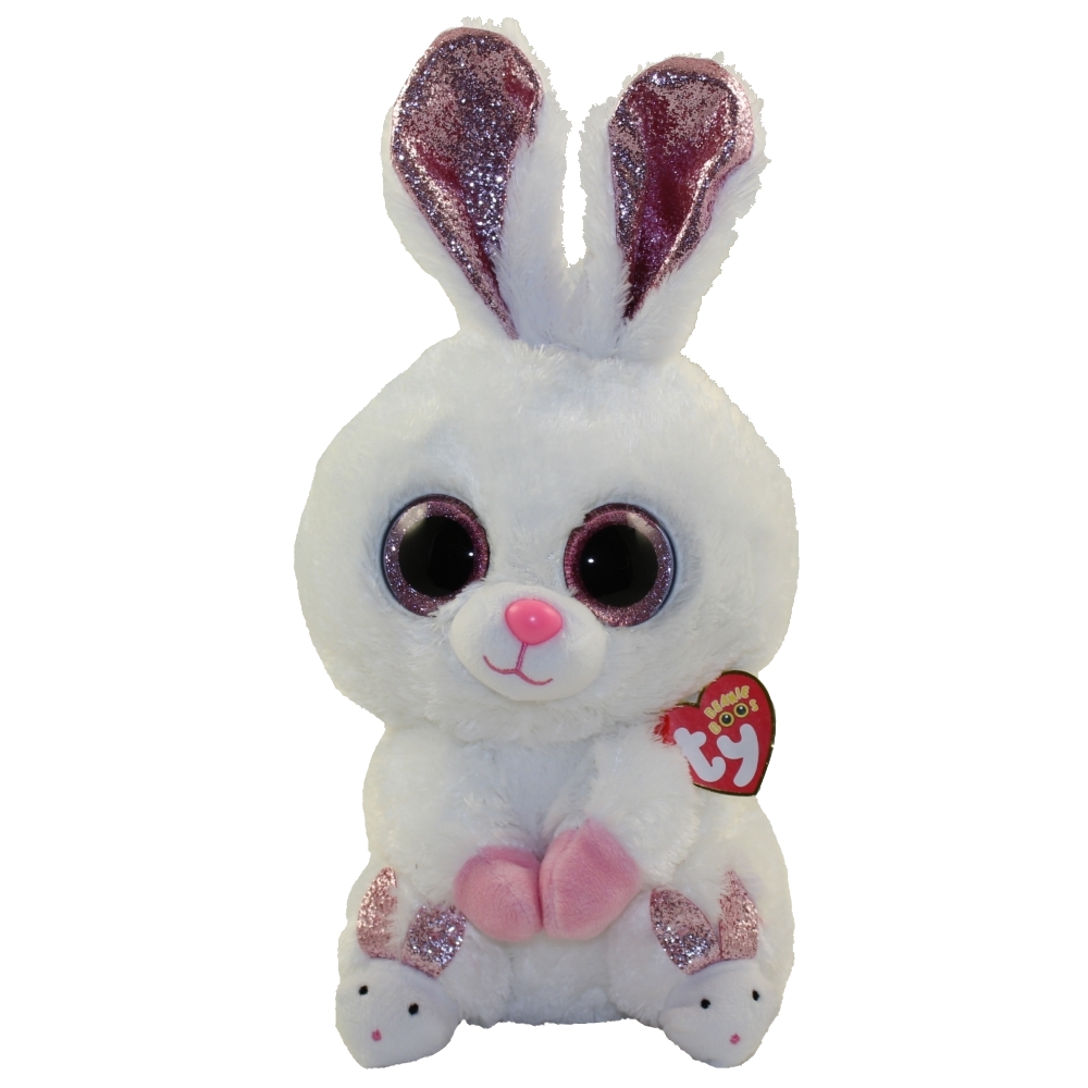 TY Beanie Boos - SLIPPERS the White Bunny (Glitter Eyes)(Medium Size - 9 inch)