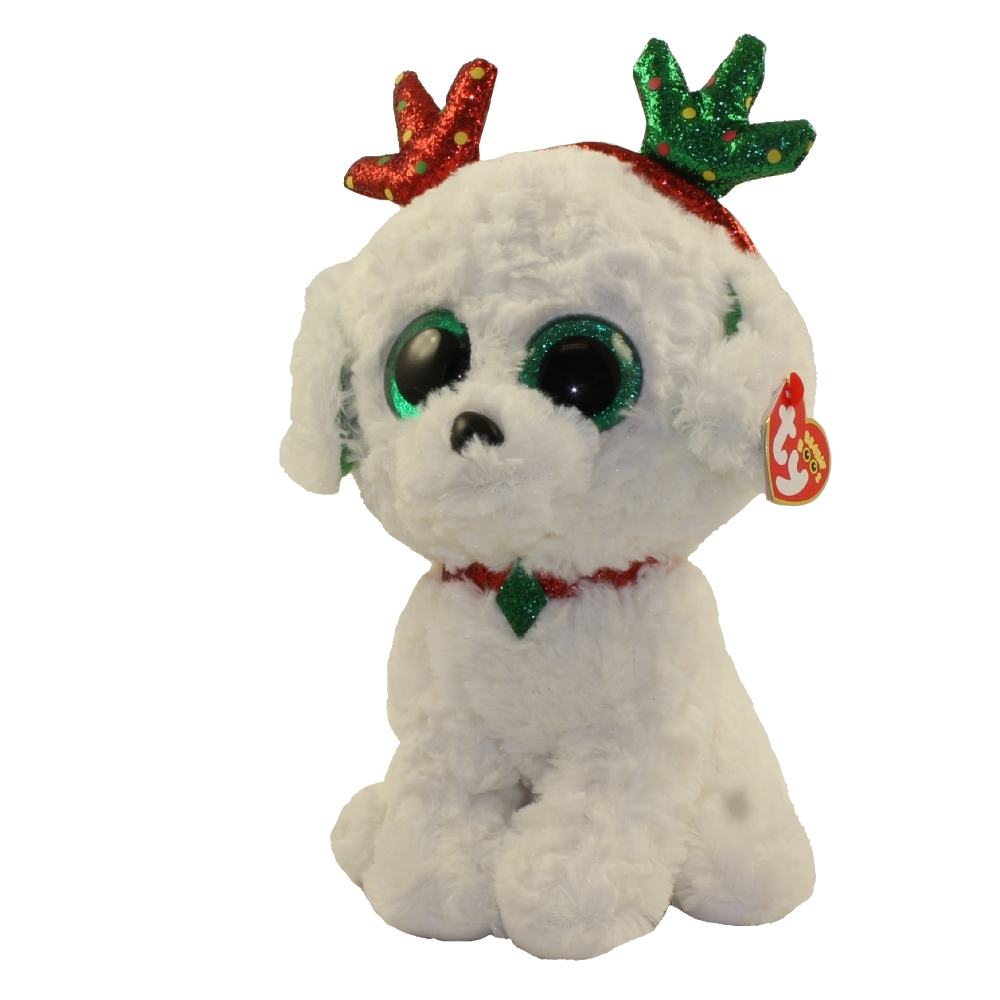 TY Beanie Boos - SUGAR the White Dog (Glitter Eyes)(Medium Size - 9 inch)