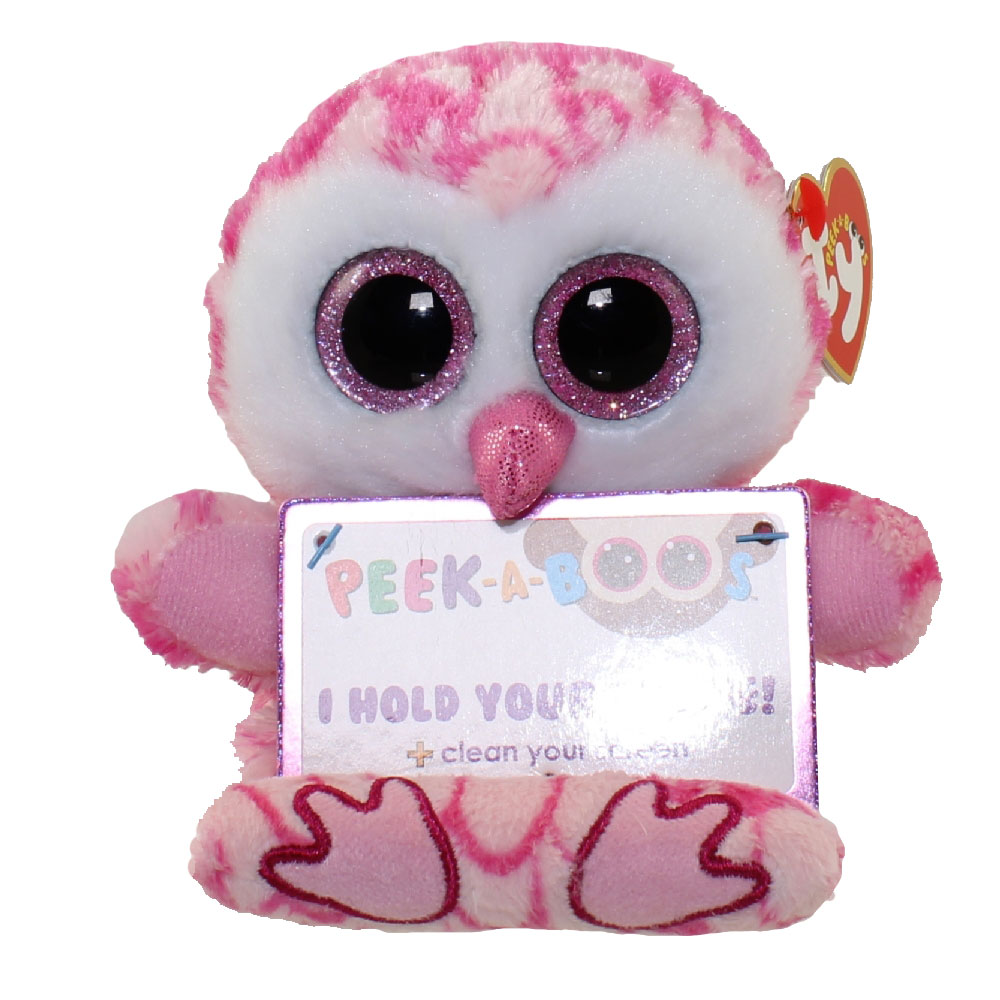 6" TY Peek-A-Boos Plush Stuffed Toy Phone Holder Milly Owl Glitter Eyes With Tag 