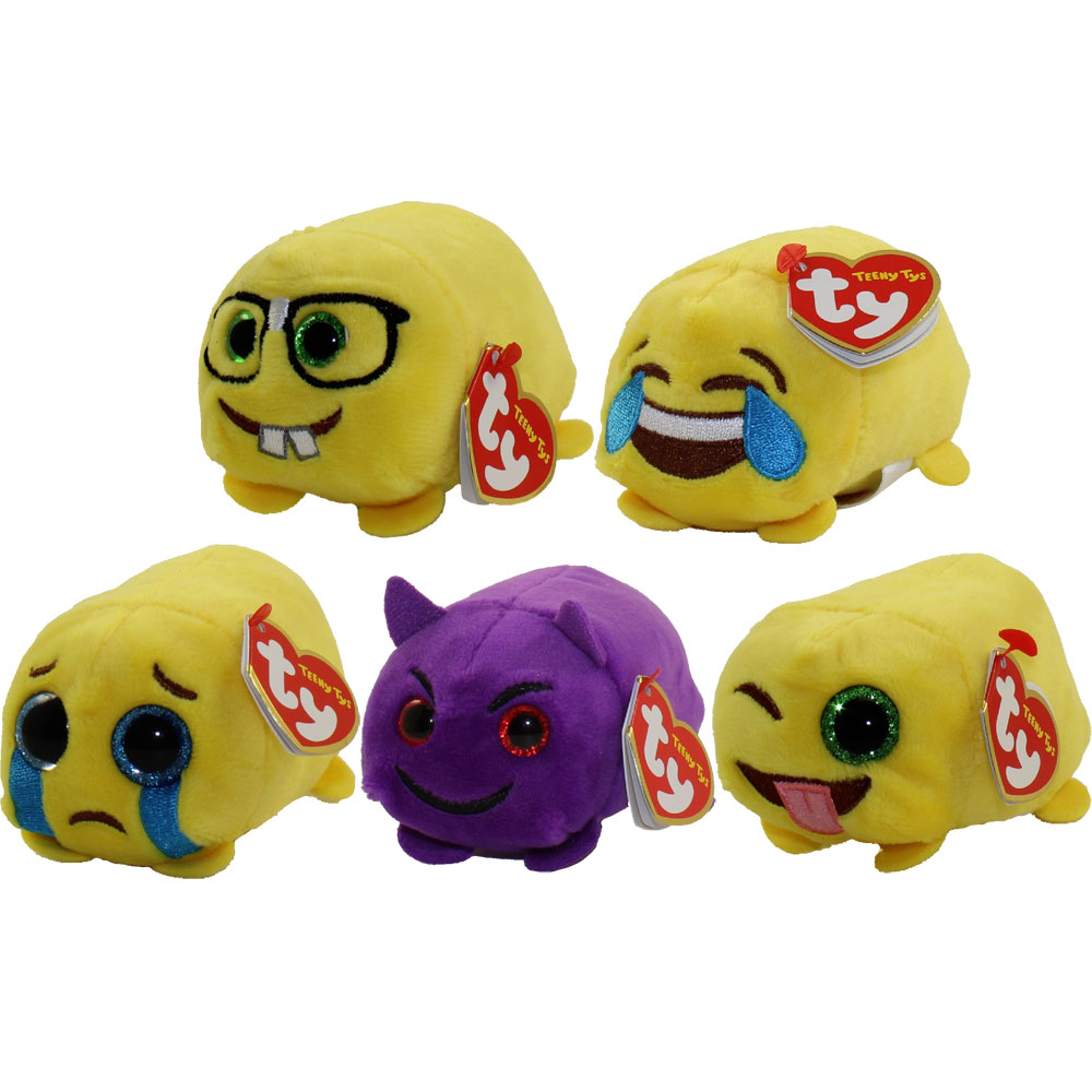 TY Beanie Boos - Teeny Tys Stackable Plush - Emoji - SET OF 5 (4 inch) (Sad, Wink, Dork, Devil & Hap