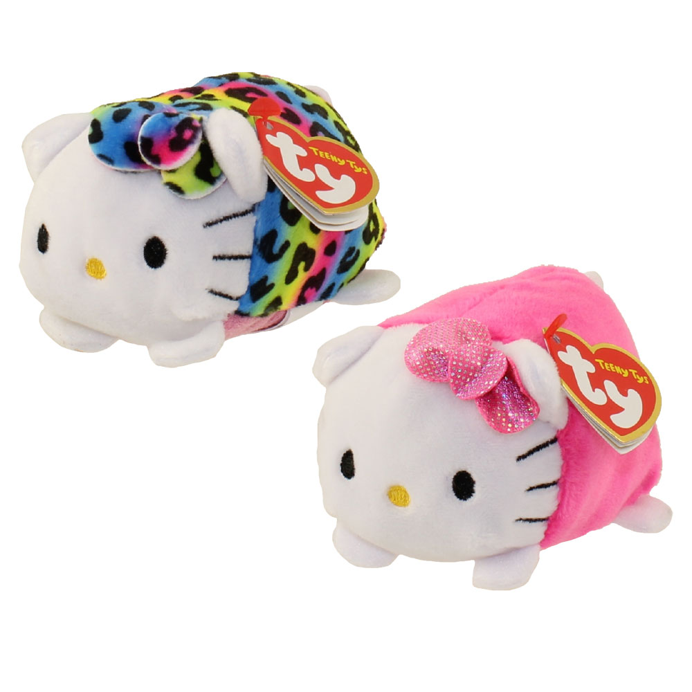 TY Beanie Boos - Teeny Tys Stackable Plush - Hello Kitty - SET OF 2 (Pink & Rainbow)