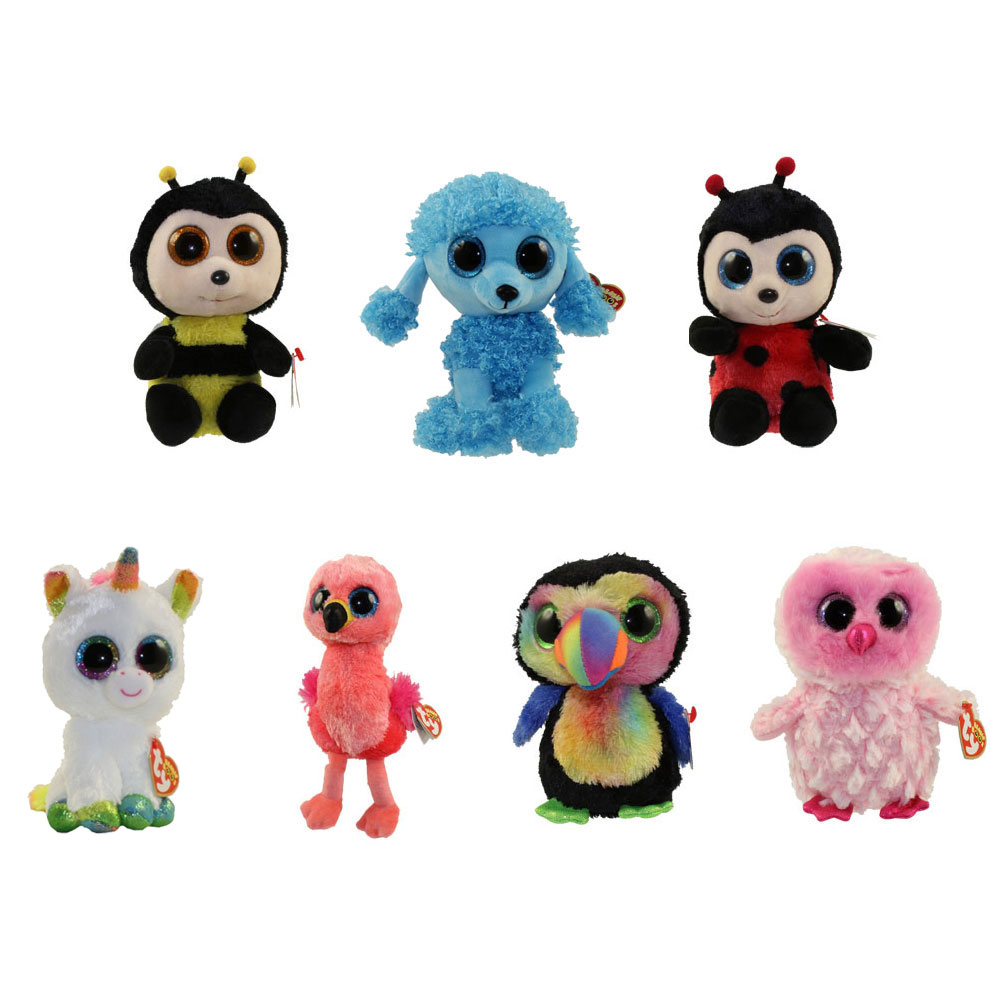 6/" TY Beanie Boos Girl With tag Plush Toy Blue Poodle Dog Glitter Eyes Mandy