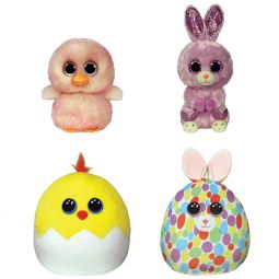 TY Beanie Boos & Squish-A-Boos - SET OF 4 EASTER 2021 RELEASES (Fuzzy, Feathers, Bloomy +1)