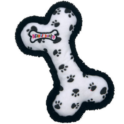 TY Bow Wow Beanies - PAW PRINTS the Bone (White w/ Black Paw Print & Black Trim) (7 inch)