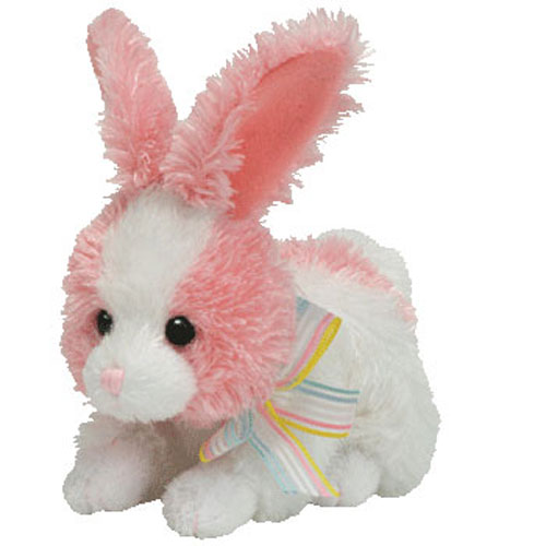 TY Basket Beanie Baby - PIPSY the Pink & White Bunny (4.5 inch)