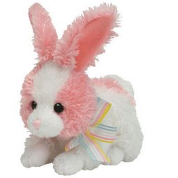 TY Basket Beanie Baby - PIPSY the Pink & White Bunny (4.5 inch)