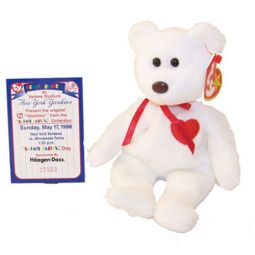TY Beanie Baby - VALENTINO the White Bear (w/ Commemorative Event Card - 5/17/98)
