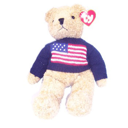 TY Classic Plush - CURLY the Bear (Large - Blue Sweater w/ USA Flag)
