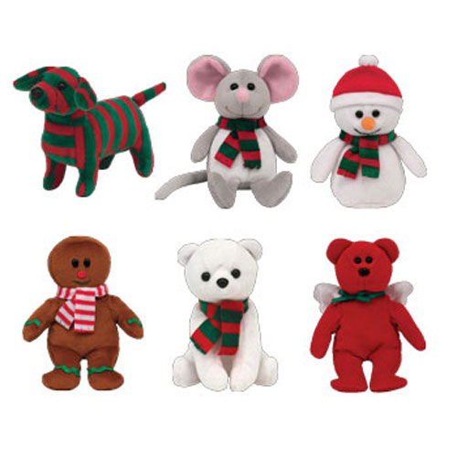 TY Holiday Baby Beanies - 2009 Complete set of 6 (Tinsel, Alpine, Stripes, Snowcap, Divine & Yummy)