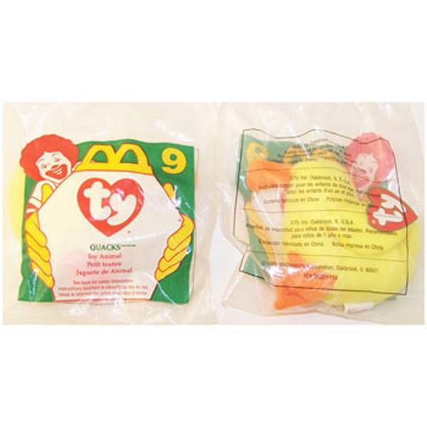 TY McDonald's Teenie Beanie - #9 QUACKS the Duck (1997) (4 inch)