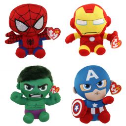 TY Beanie Babies - Marvel - SET OF 4 (Spider-Man, Hulk, Iron Man & Captain America)