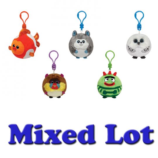 Bulk Mixed Lot of 5 Random Plastic Key Clip - 2.5 inch TY Beanie Baby Ballz
