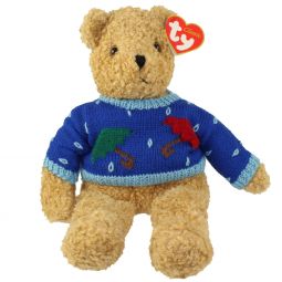 TY Classic Plush - CURLY the Bear (Large - Blue Sweater w/ Umbrellas & Raindrops)(16 inch)