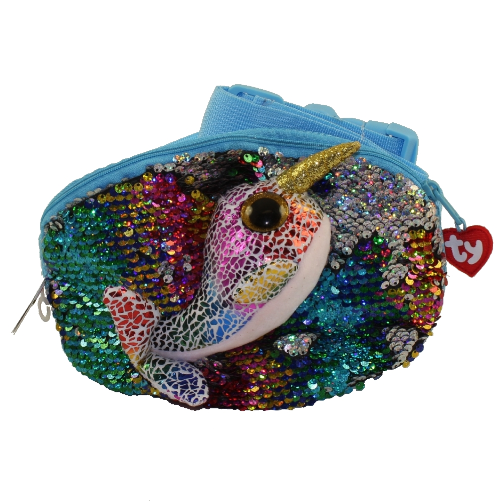 TY Fashion Flippy Sequin Belt Bag (Fanny Pack) - CALYPSO the Rainbow Narhwal (9 inch)