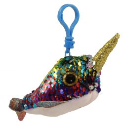 TY Flippables Sequin Plush - CALYPSO the Narwhal (Plastic Key Clip - 3.5 inch)