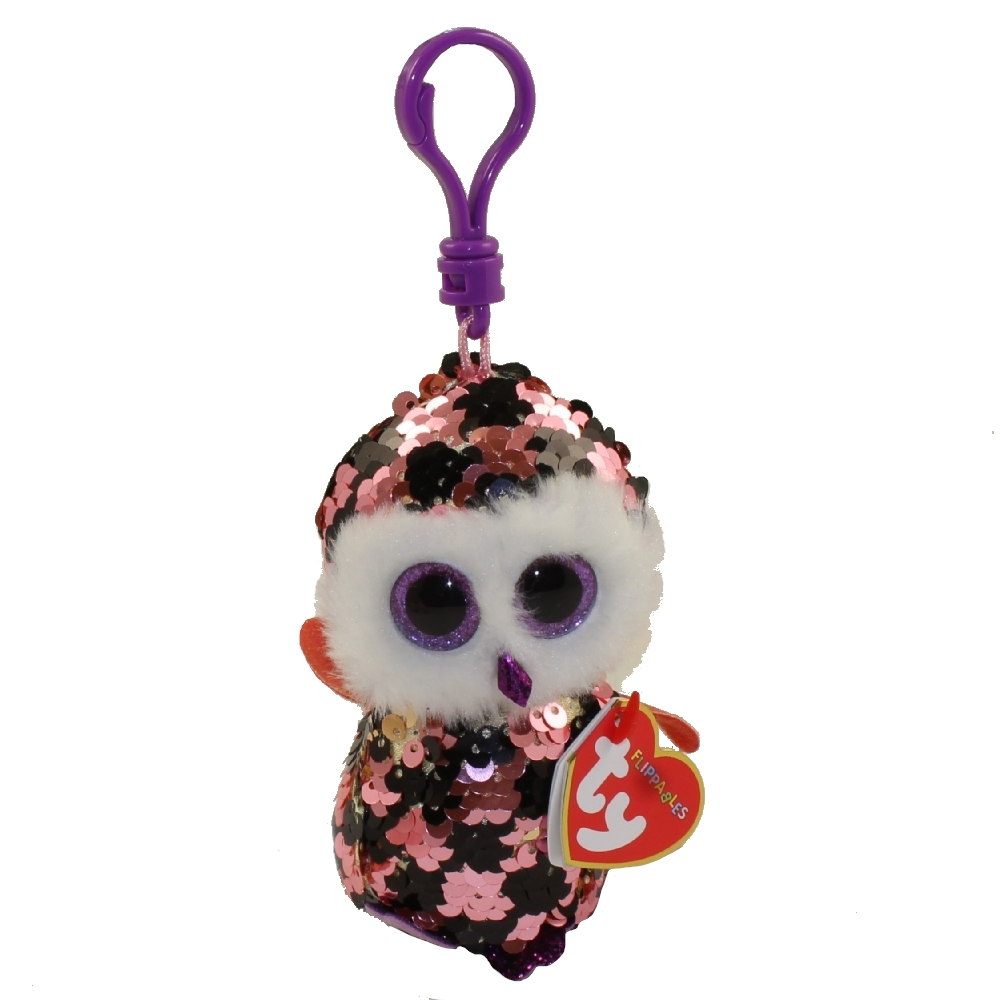 TY Flippables Sequin Plush - CHECKS the Owl (Plastic Key Clip - 3.5 inch)