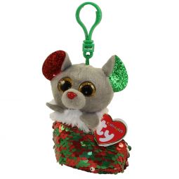 TY Flippables Sequin Plush - CHIPPER the Mouse in Christmas Stocking (Plastic Key Clip - 3.5 inch)