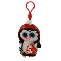 TY Flippables Sequin Plush - GALE the Penguin with Christmas Hat (Plastic Key Clip - 3.5 inch)