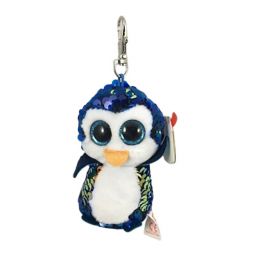 TY Flippables Sequin Plush - PAYTON the Penguin (METAL Key Clip - 3.5 inch)