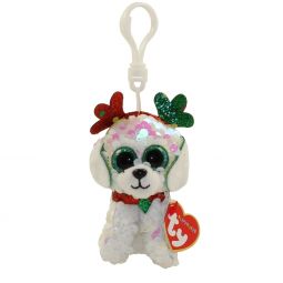 TY Flippables Sequin Plush - SUGAR the Dog with Christmas Antlers (Plastic Key Clip - 3.5 inch)