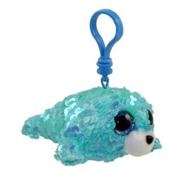 TY Flippables Sequin Plush - WAVES the Seal (Plastic Key Clip - 3.5 inch)