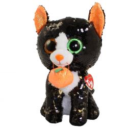 TY Flippables Sequin Plush - JINX the Black Cat with Pumpkin (Medium Size - 9 inch)