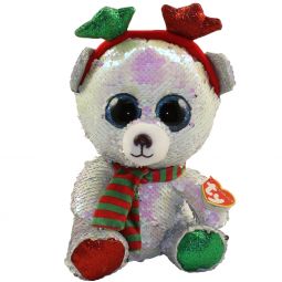 TY Flippables Sequin Plush - MISTLETOE the Christmas Polar Bear (Medium Size - 9 inch)
