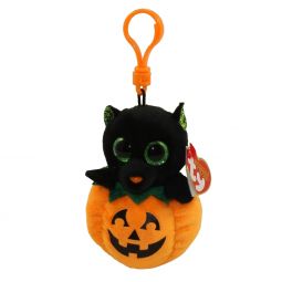 TY Halloweenie Beanie Baby - MIDNIGHT the Pumpkin Cat (Plastic Key Clip)