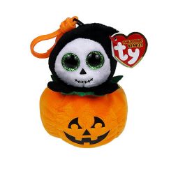 TY Halloweenie Beanie Baby - SPOOKY the Reaper in Pumpkin (Plastic Key Clip - 4 inch)