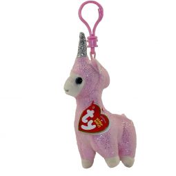 TY Beanie Baby - LANA the Pink UniLlama (Glitter Eyes)(Plastic Key Clip)(4 inch)