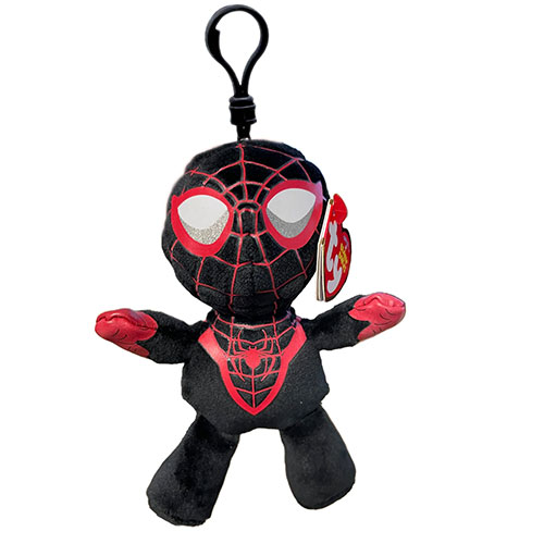 TY Marvel Beanie Baby Clip - MILES MORALES (Plastic Key Clip - 4 inch)