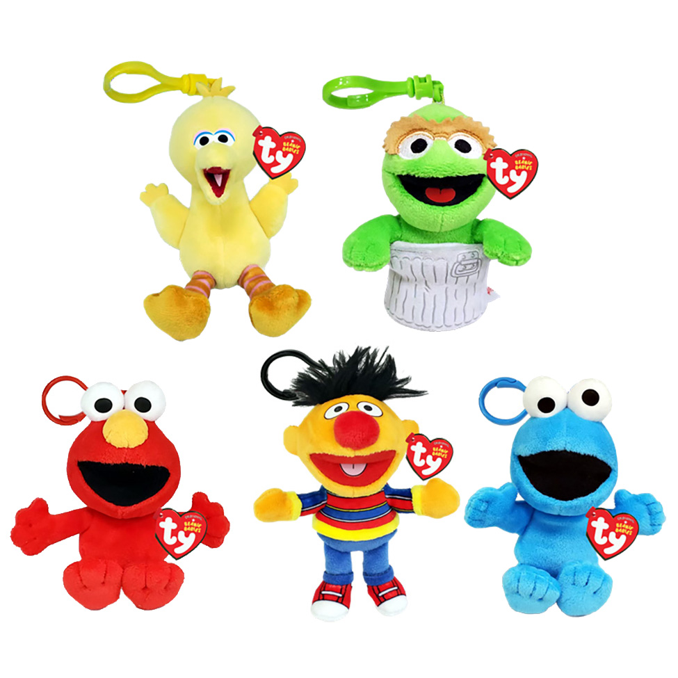 TY Beanie Baby Clips - SESAME STREET SET OF 5 [Big Bird, Elmo +3](Key Clips - 4 in)[COMING SOON]