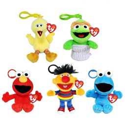 TY Beanie Baby Clips - SESAME STREET SET OF 5 [Big Bird, Elmo +3](Key Clips - 4 in)[COMING SOON]