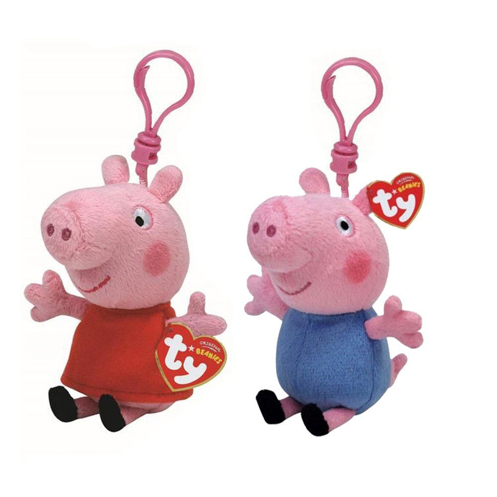 TY Beanie Babies - SET OF 2 PEPPA PIG CLIPS (Peppa & George)(Plastic - 4 inch)