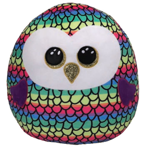 TY Squish-A-Boos Plush - OWEN the Rainbow Owl (Small Size - 8 inch)
