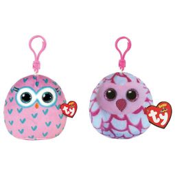 TY Mini Beanie Squishies - SET OF 2 OWLS (Pinky & Winks)(3 inch)