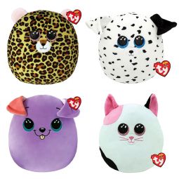TY Squish-A-Boos Plushes - FALL 2021 SET OF 4 CATS & DOGS (Bitsy, Muffin, Livvie +1)(10 inch)