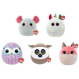 TY Squish-A-Boos Plushes - FALL 2021 SET OF 5 (Winks, Roxie, Catnip, Linus & Harmonie)(10 inch)