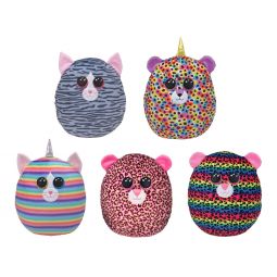TY Squish-A-Boos Plushes - SET OF 5 CATS (Dotty, Lainey, Kiki, Giselle +1)(Small Size - 8 inch)
