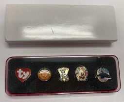 TY Beanie Baby BBOC Clubby Pins - Set of 5 (TY Heart, Club, Clubby, Patriot & Splash pins)