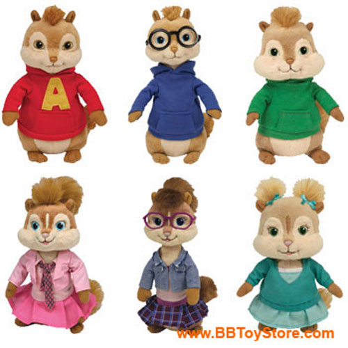 TY Beanie Babies - ALVIN & THE CHIPMUNKS (Complete Set of 6 - Chipmunks & Chipettes)