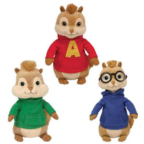 TY Beanie Babies - ALVIN & THE CHIPMUNKS (Set of 3 - Alvin, Simon & Theodore) (7 inch)