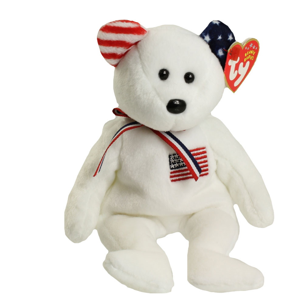 TY Beanie Baby - AMERICA the Bear (White Version - Internet Exclusive) *EARS REVERSED* (8.5 inch)