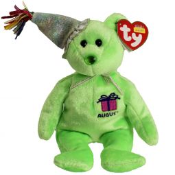 TY Beanie Baby - AUGUST the Teddy Birthday Bear (w/ hat) (9 inch)